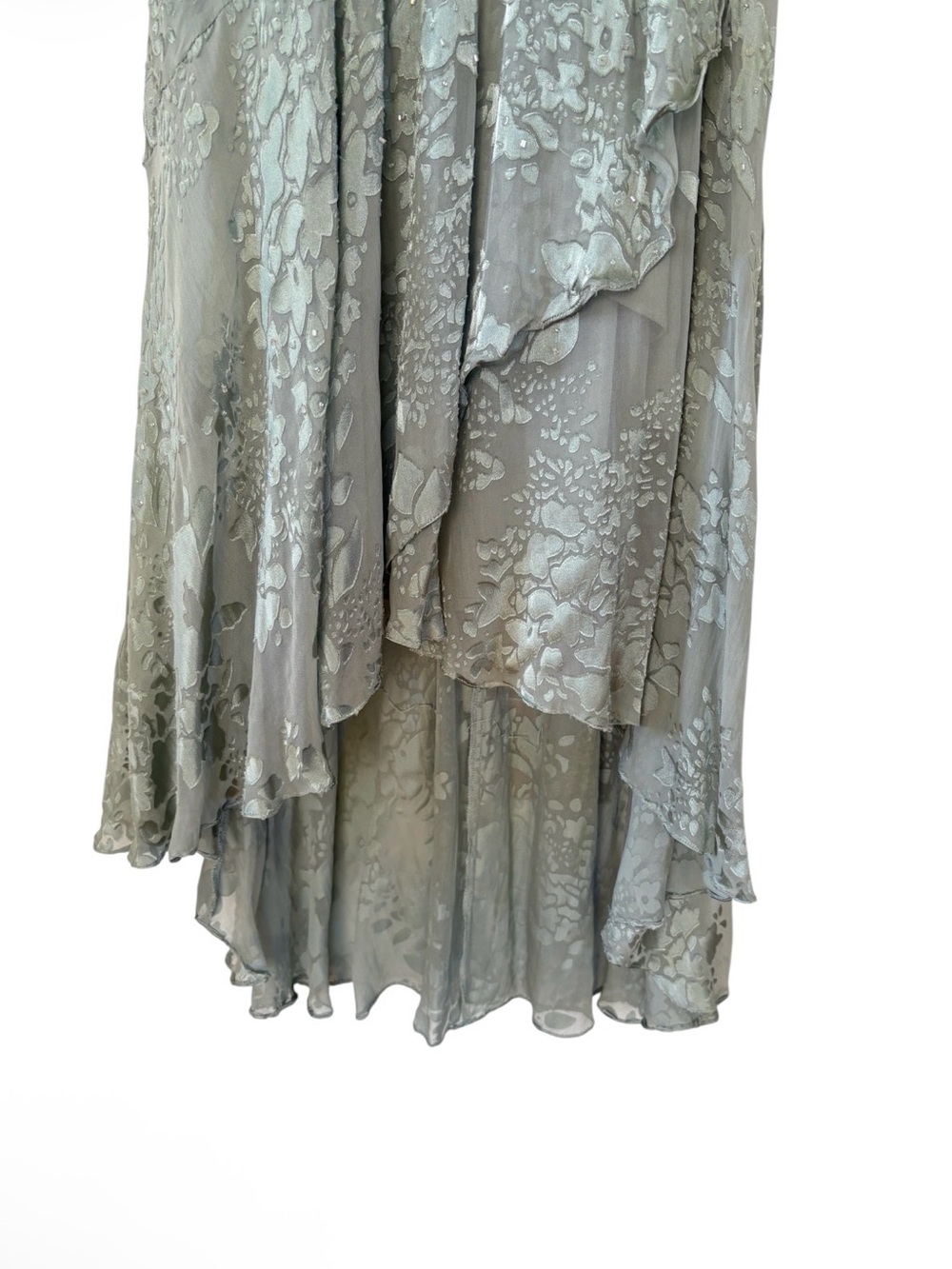 Sage Green Silk Alex evenings Ruffled Maxi Dress - Picture 7 of 10